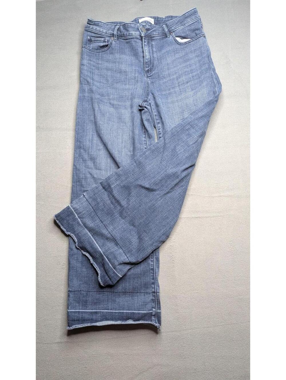 Ann Taylor LOFT Jeans Womens 25/0 Blue Wide Leg Crop Raw Hem Distressed Denim